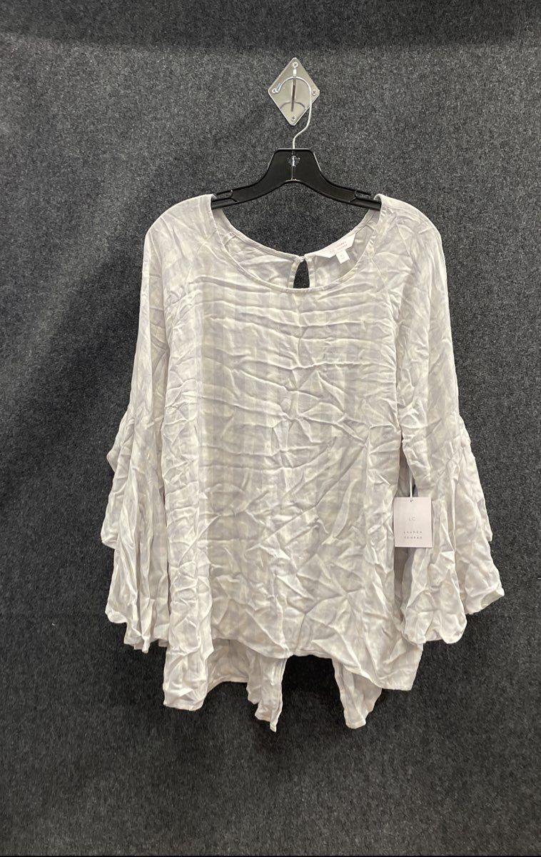 Lauren Conrad Women's Grey Gingham Petal Sleeve Blouse Ruffle Sz XL NWT