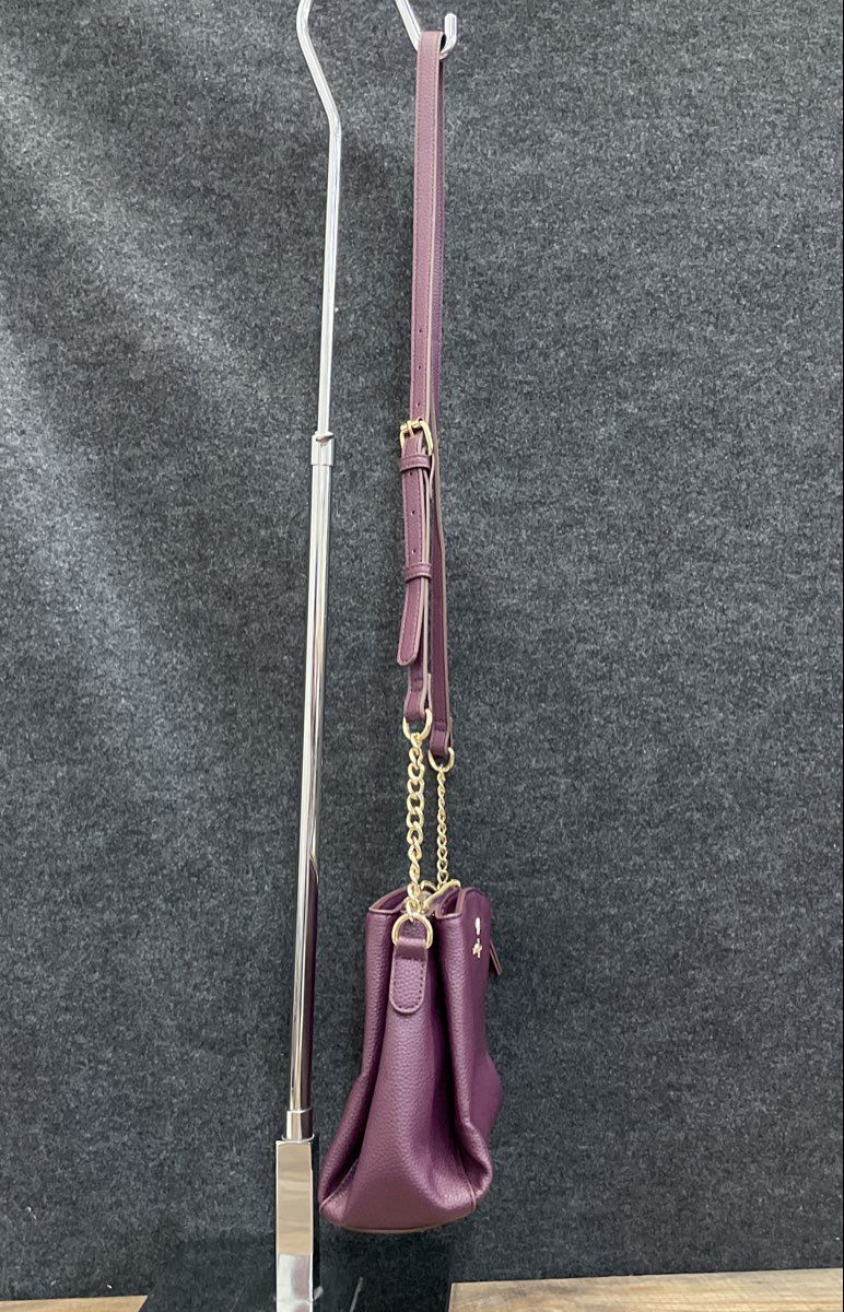Nanette Lepore Purple Pebbled Leather Triple Zip Crossbody Shoulder Bag