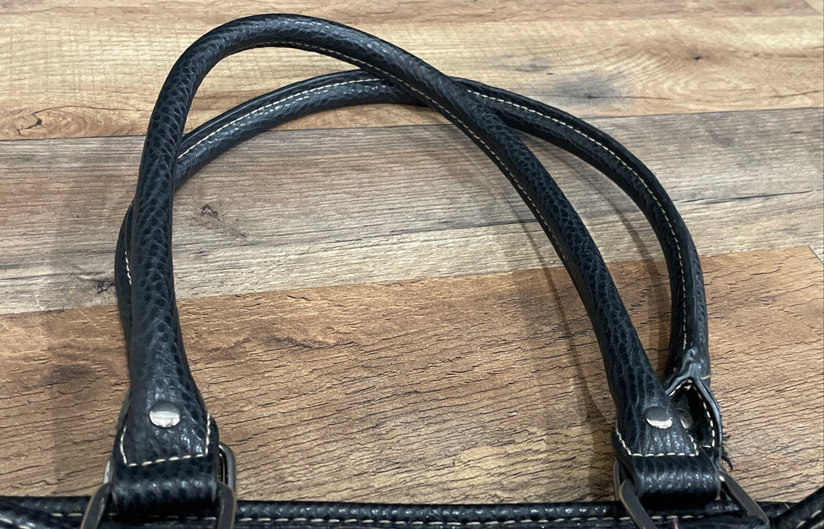 Tri-Color Black Brown Cream Leather Shoulder Bag Pebbled Purse Handbag