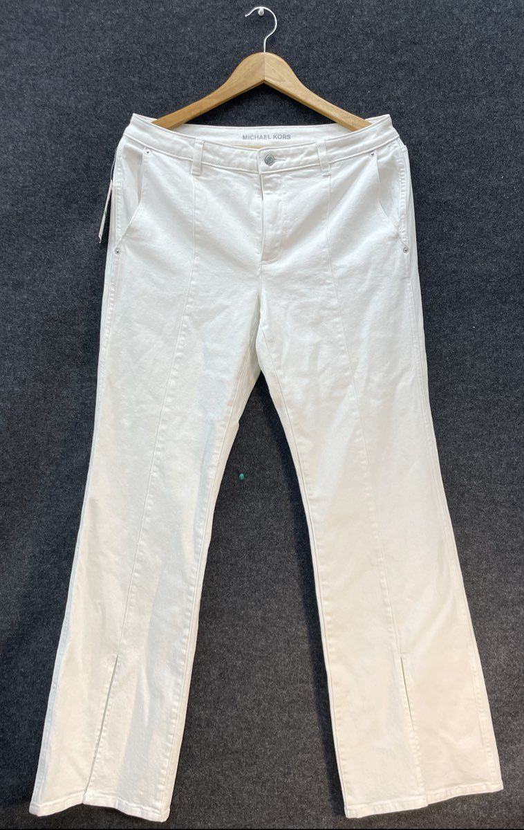 Michael Kors Women's Optic White Seam Front Slit Hem Denim Jeans Size 8 NWT
