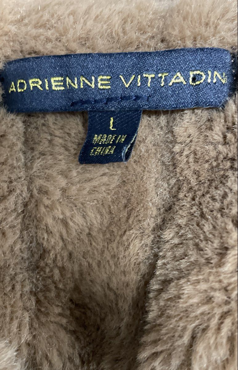 Adrienne Vittadini Women's Tan Ribbed Faux Fur Jacket Jeweled Clasp Size L