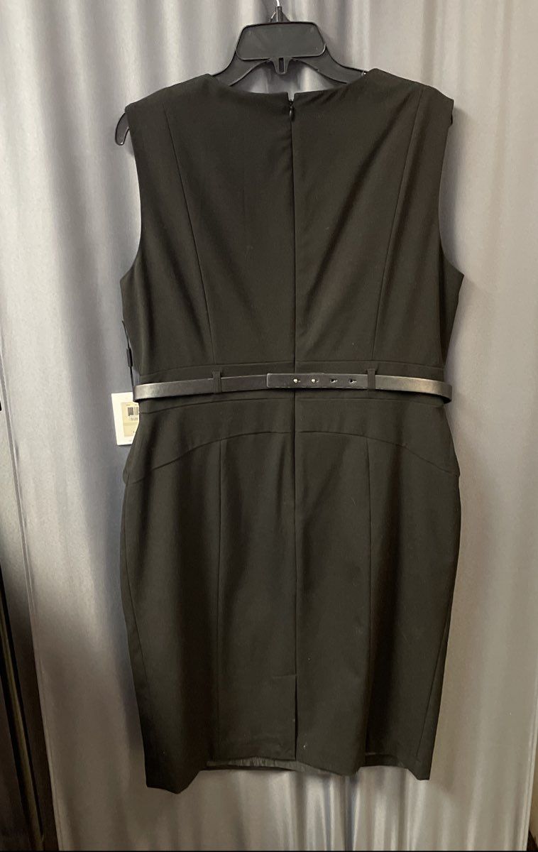 Calvin Klein Women's Black Sleeveless Belted Peplum Sheath Dress Sz 14 NWT
