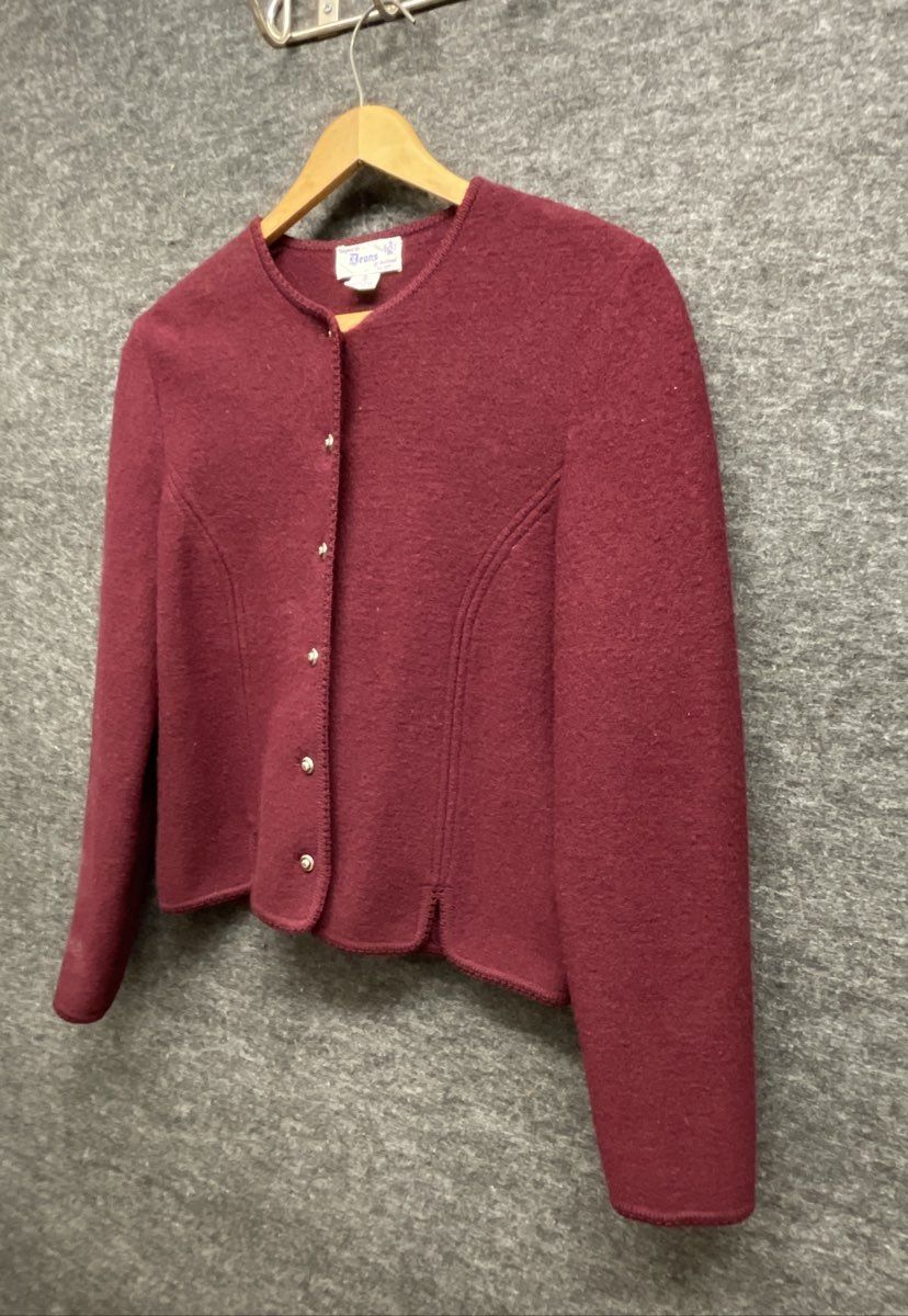 Vintage 90s Deans of Scotland Women's Purple Pure Wool Cardigan Sweater Sz 6