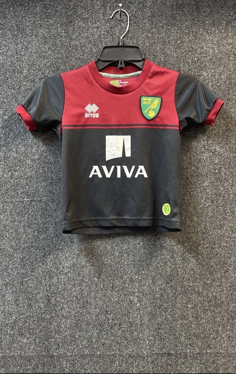 Errea Kids Norwich City FC Away Soccer Jersey Red Black Sz 26