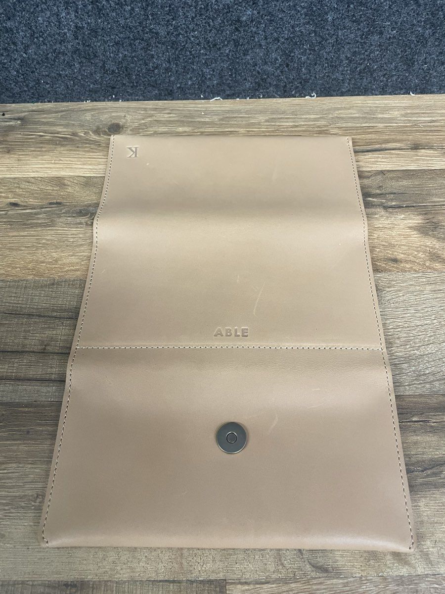 ABLE Tan Leather Debre Trifold Wallet Handmade in Ethiopia Monogram K