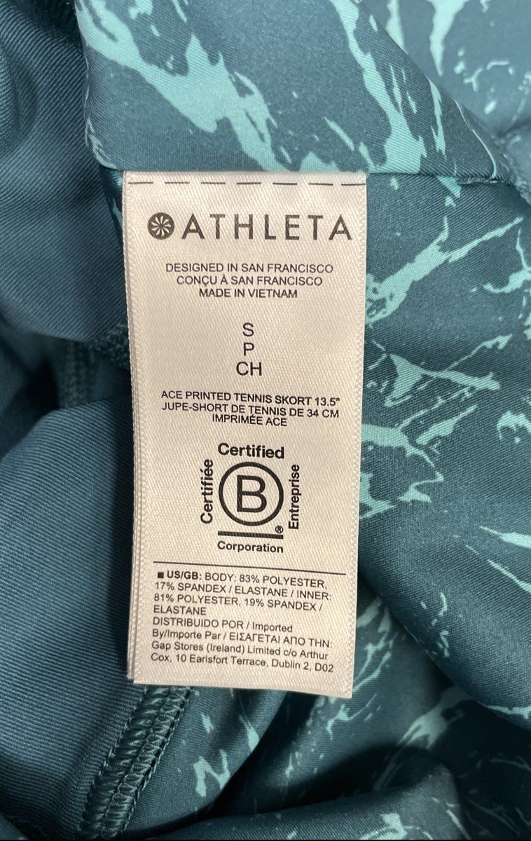 Athleta Women's Ace Printed Tennis Skort Teal Green Marble Pattern Sz S