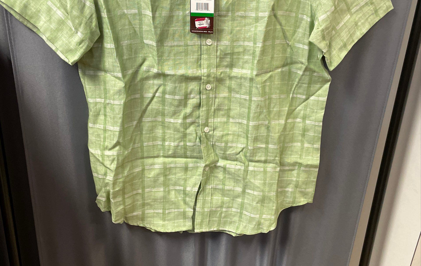 Perry Ellis Men's Green Principles Tendril Plaid Linen Blend Shirt NWT L