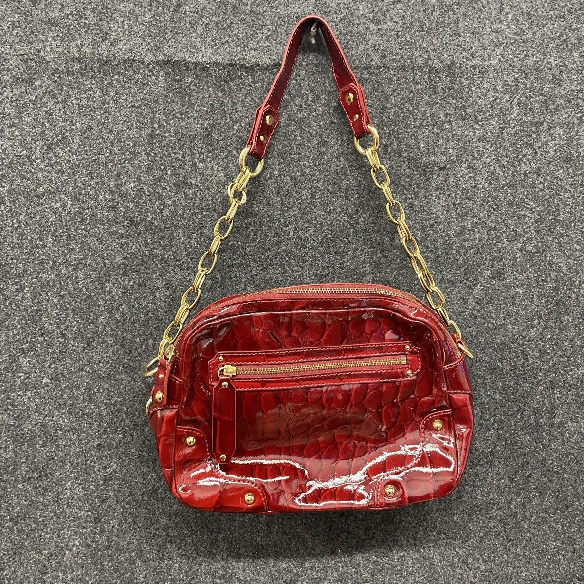 Maxx New York Red Croc Embossed Patent Shoulder Bag Gold Tone Chain Vintage