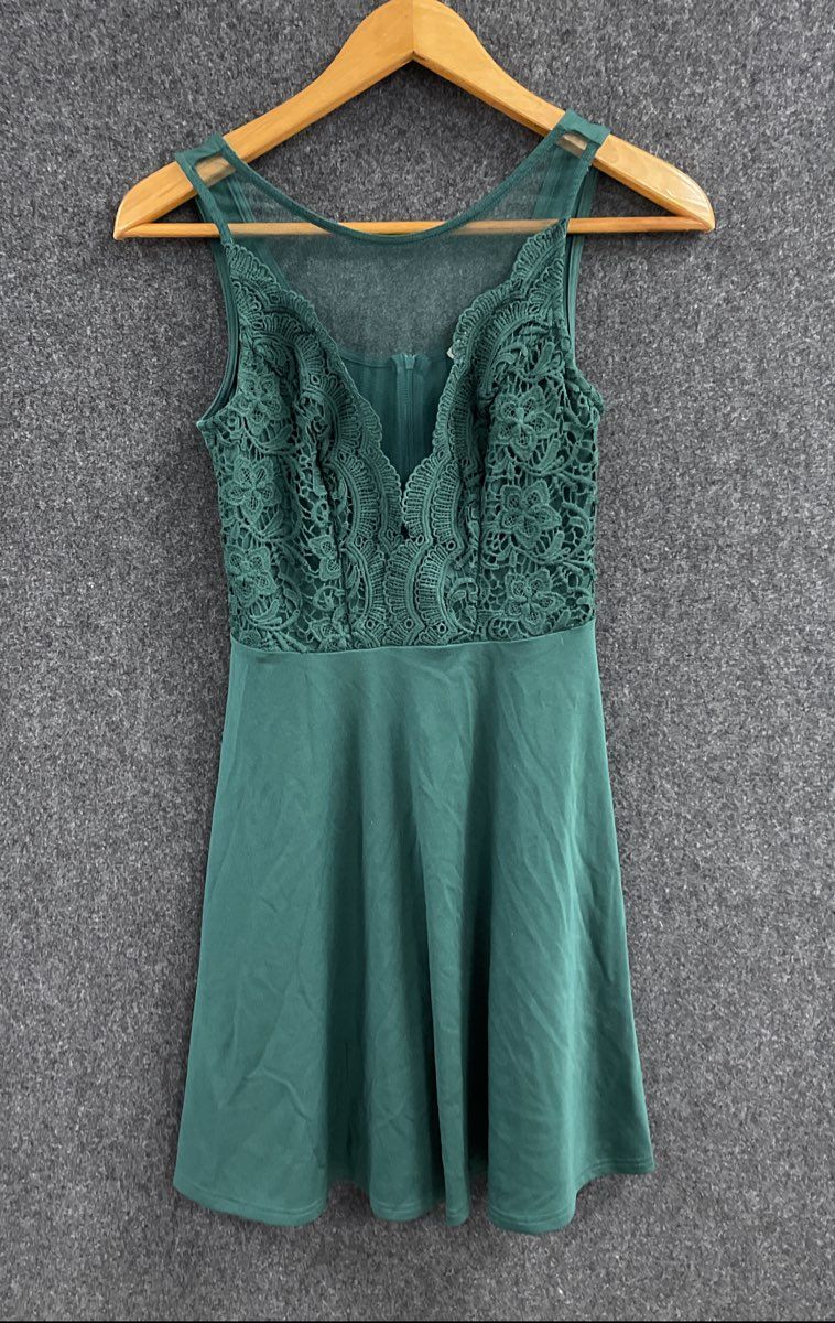 Grace Karin Women's Green Lace Bodice Sleeveless Fit and Flare Skater Dress Sz M