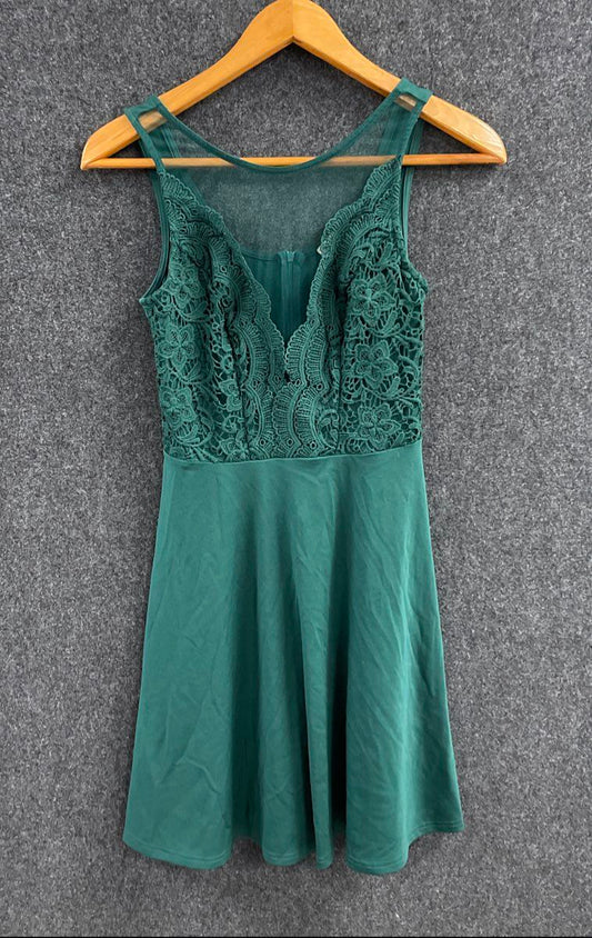 Grace Karin Women's Green Lace Bodice Sleeveless Fit and Flare Skater Dress Sz M