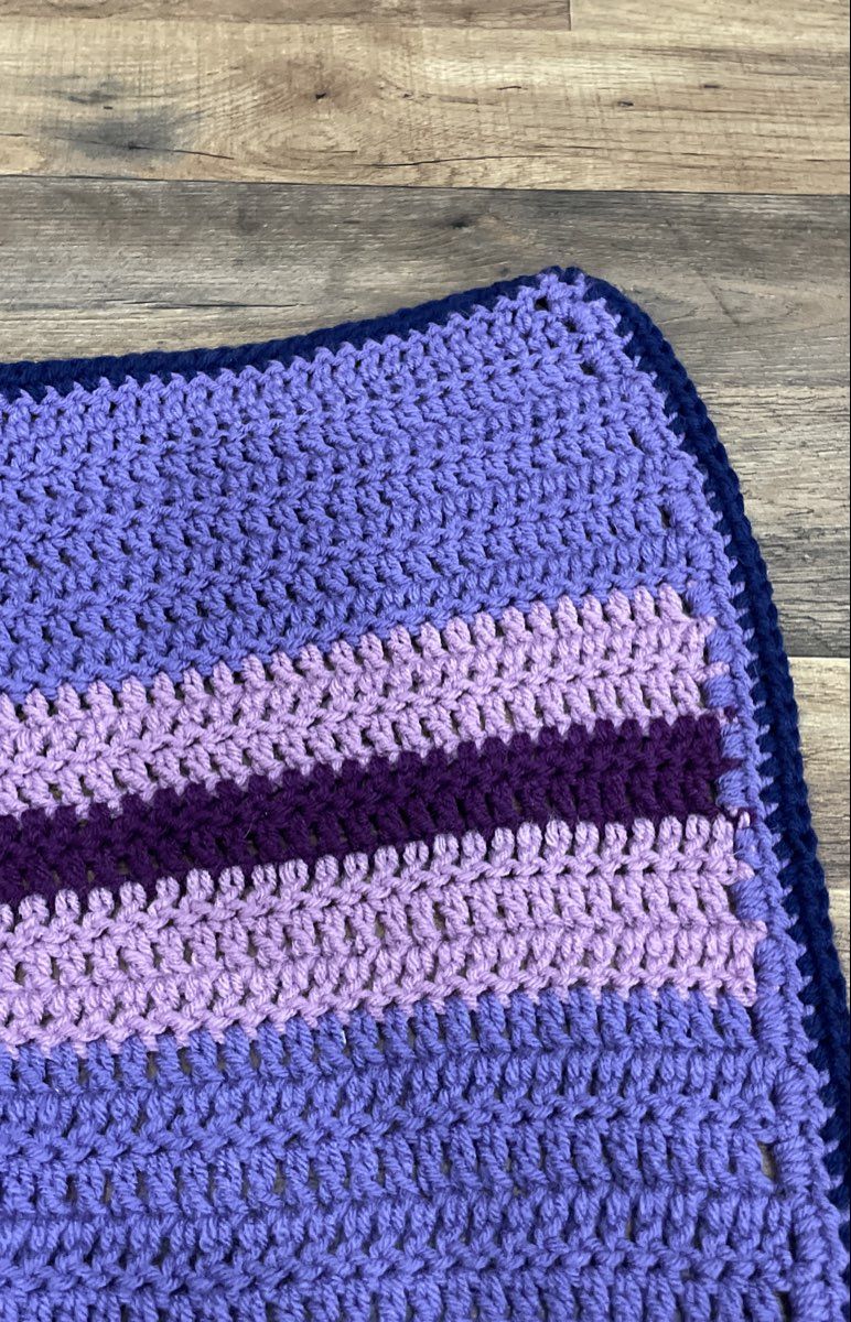 Handmade Purple Striped Crochet Blanket Afghan Throw Multicolor