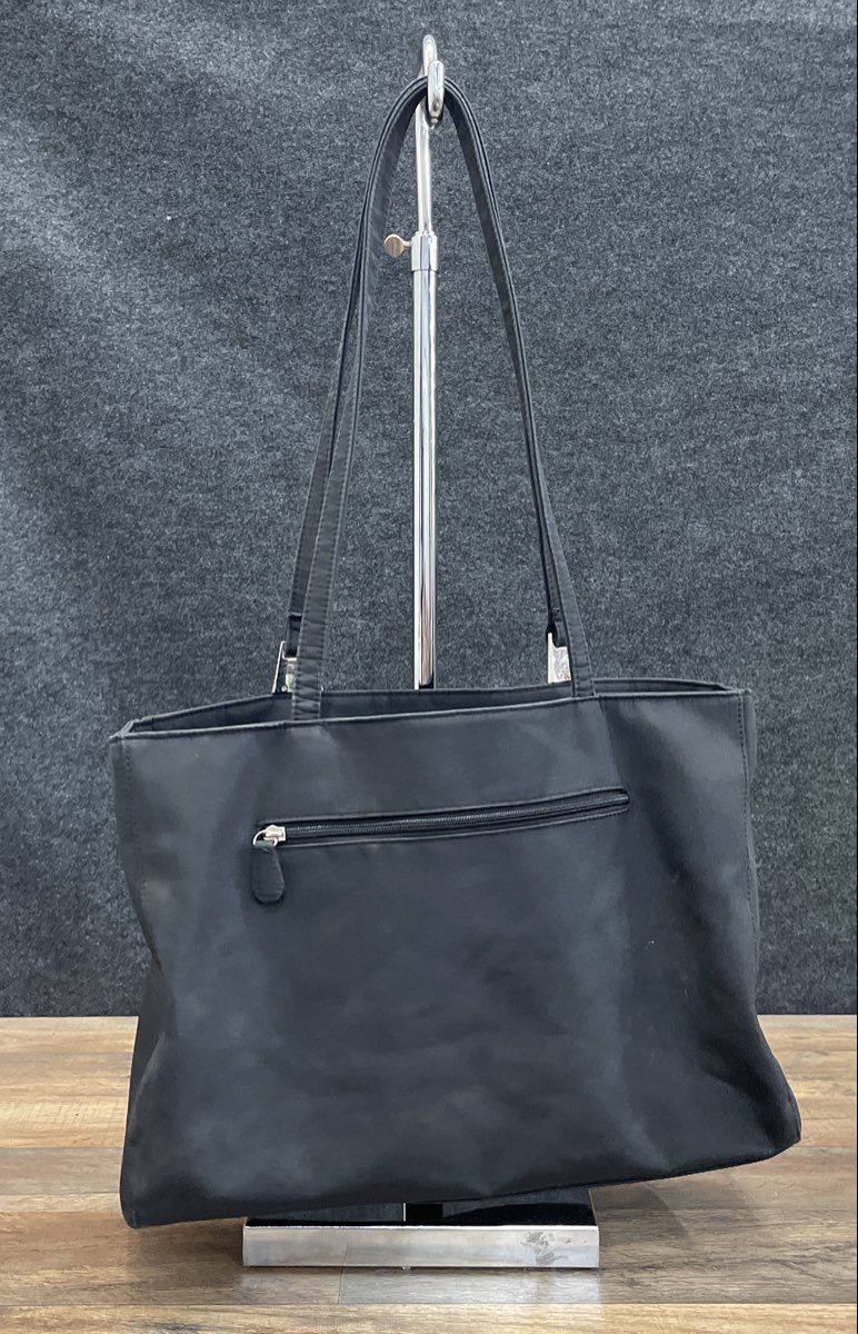 Liz Claiborne Black Microfiber Tote Shoulder Bag Silver Hardware Large