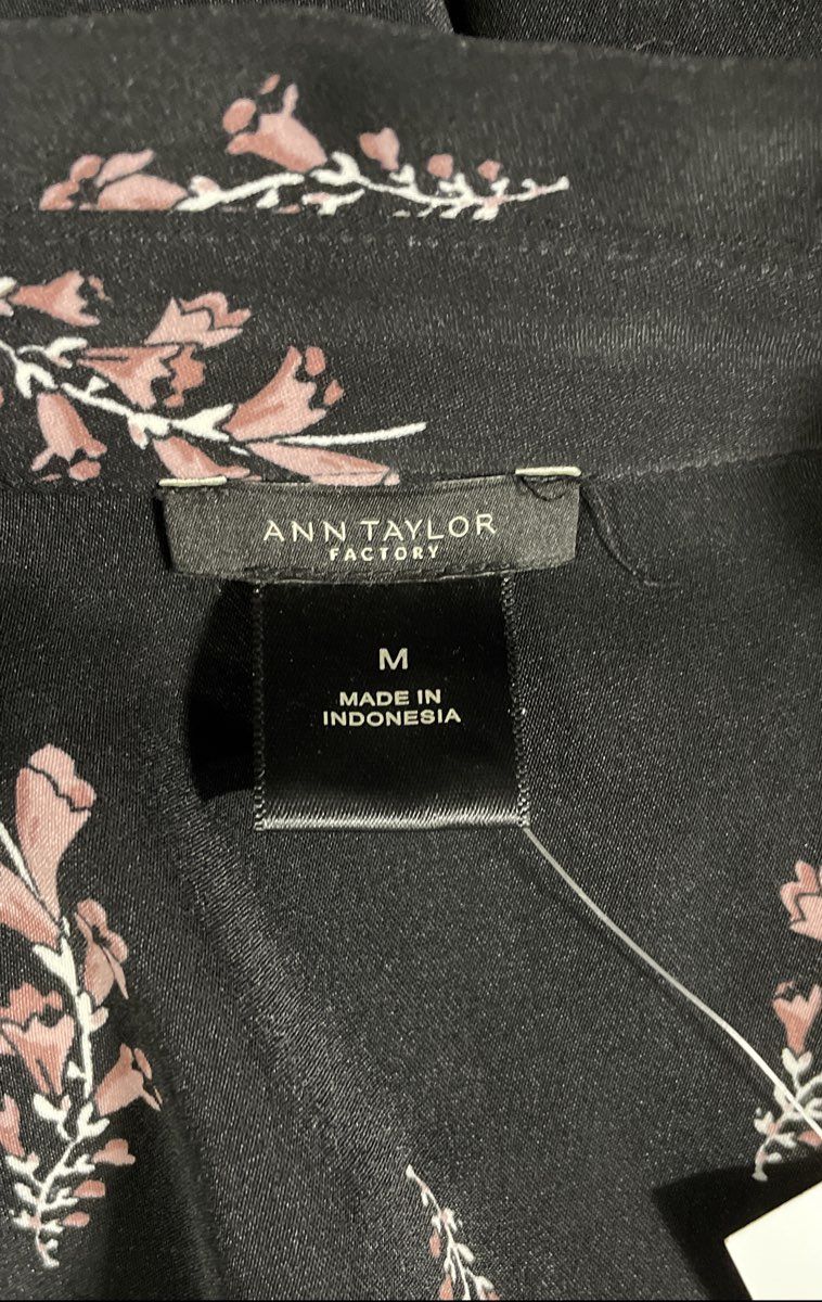 Ann Taylor Factory Women's Black Pink Floral Belted Shirt Dress Size M NWT
