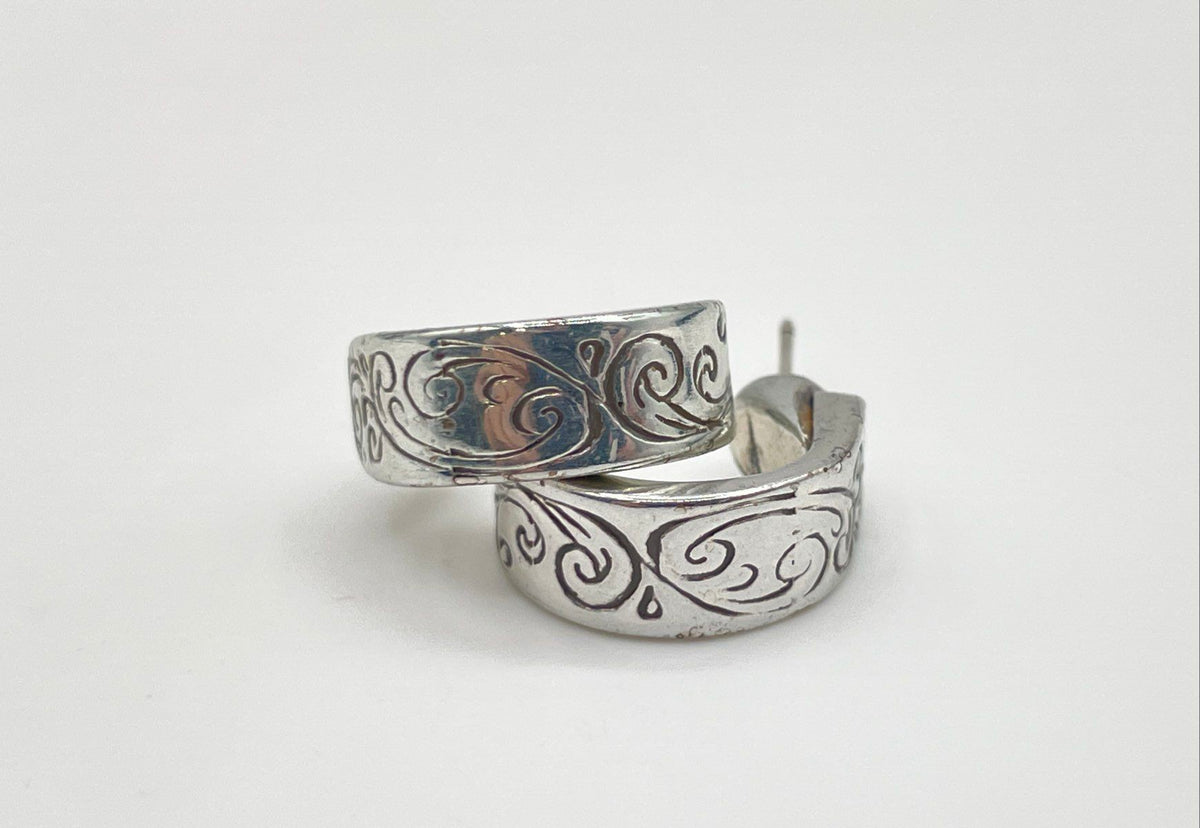 925 Sterling Silver Engraved Filigree Half-Hoop Stud Earrings 6.1g