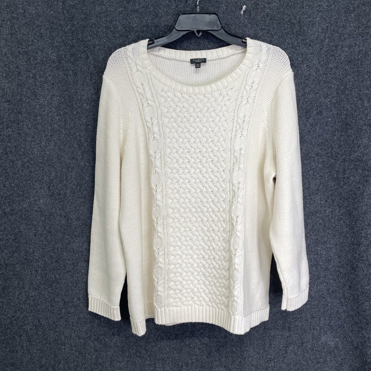 Talbots Women's Cream Cable Front Crewneck Sweater Cotton Blend Sz 2XP
