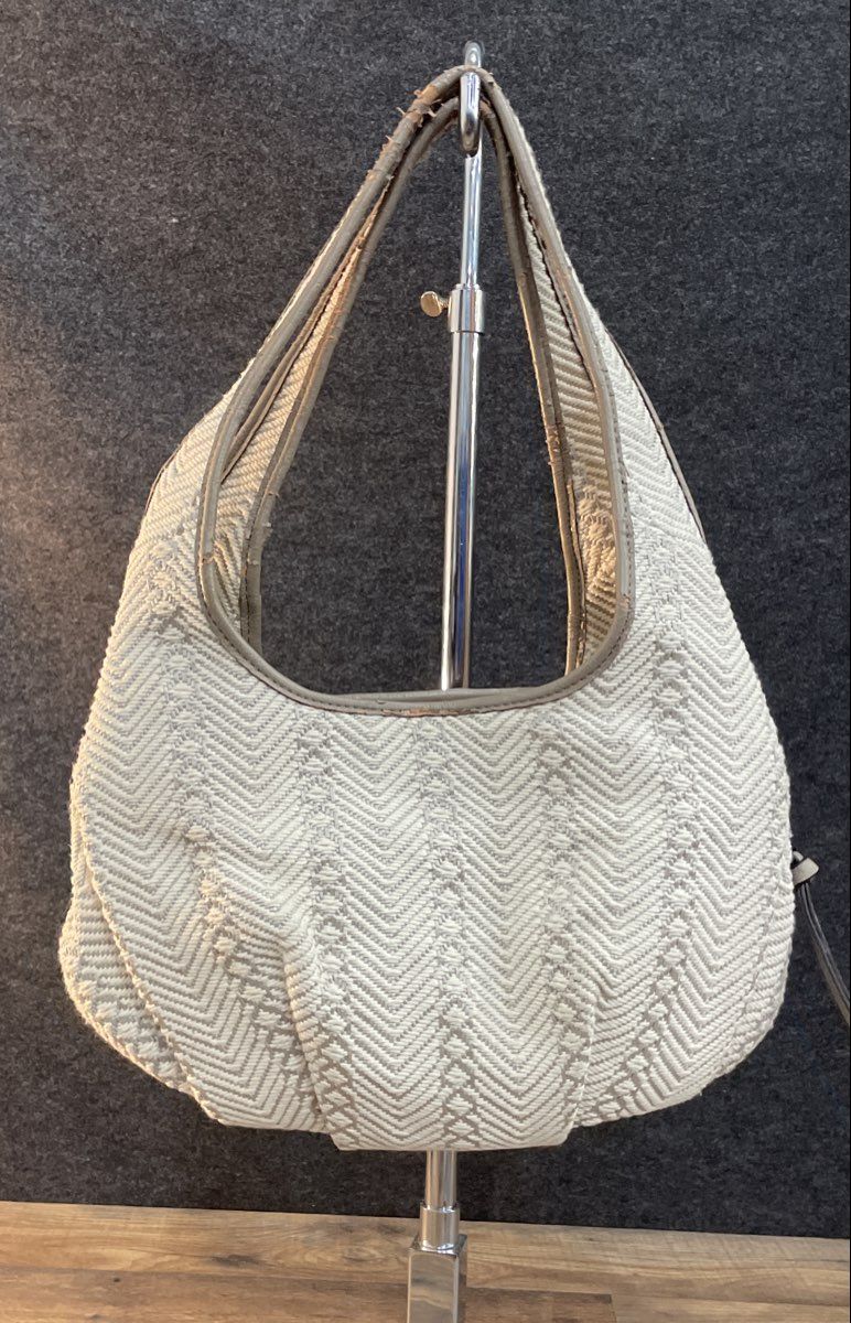 Simply Vera Vera Wang White Taupe Chevron Woven Hobo Shoulder Bag Faux Leather