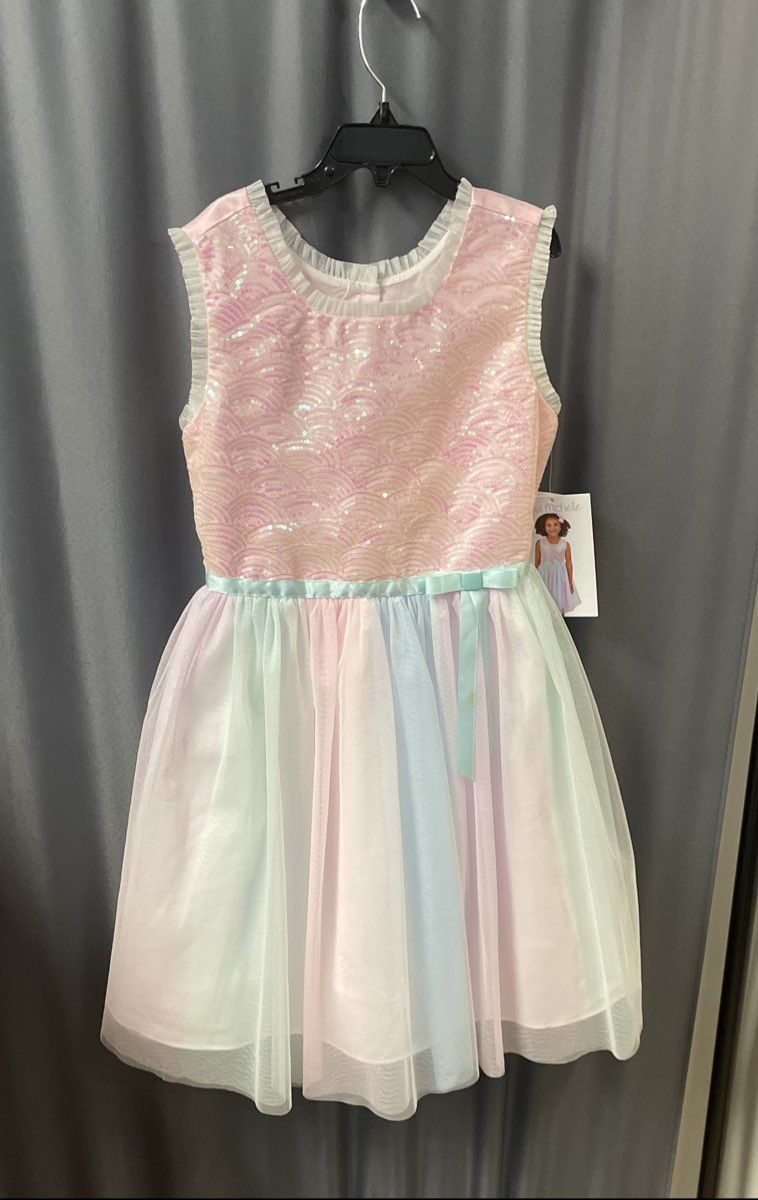 Jona Michelle Girl's Pink Pastel Sequined Tulle Party Dress Sz 10 NWT