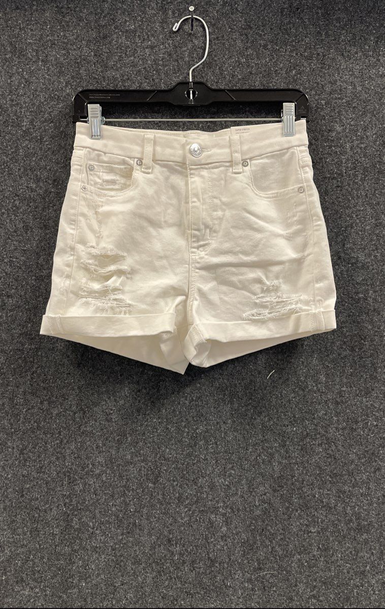 American Eagle Women's White Curvy Hi-Rise Shortie Distressed Denim Shorts NWT