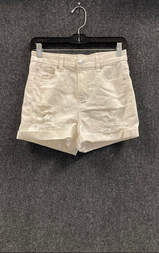 American Eagle Women's White Curvy Hi-Rise Shortie Distressed Denim Shorts NWT