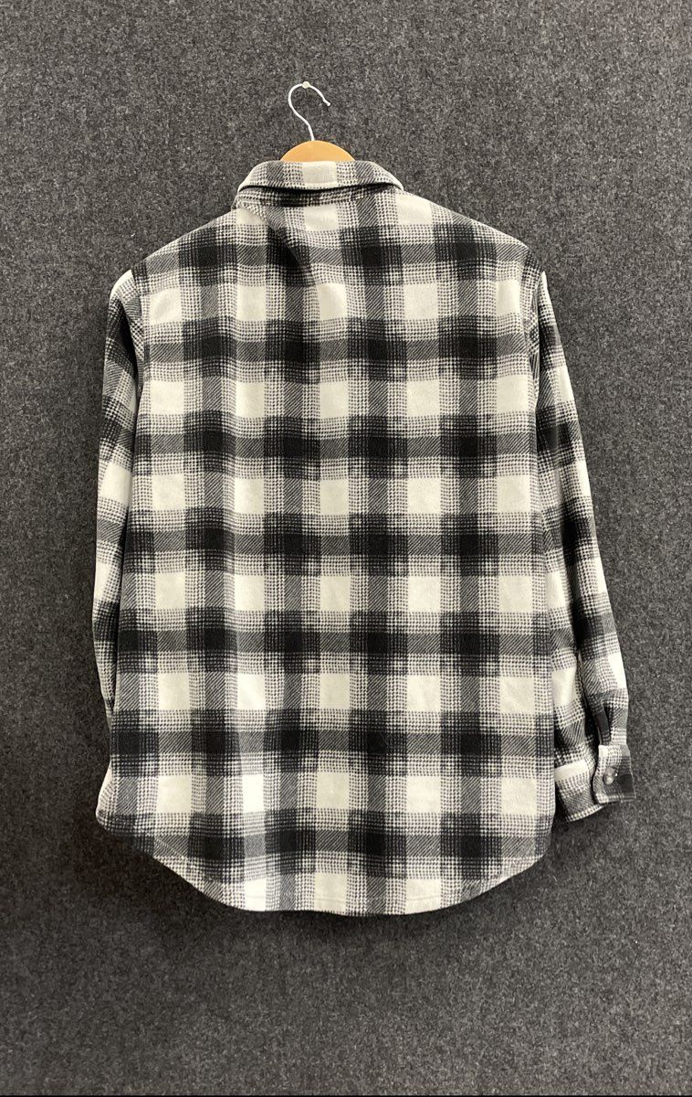 Eddie Bauer Women's Black White Buffalo Plaid Fleece Flannel Button Up Sz S