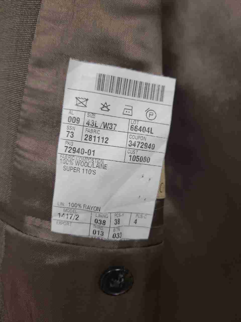 Joseph Abboud Men's Suit Olive Taupe Super 110s Wool Sz 44 43L W37 USA