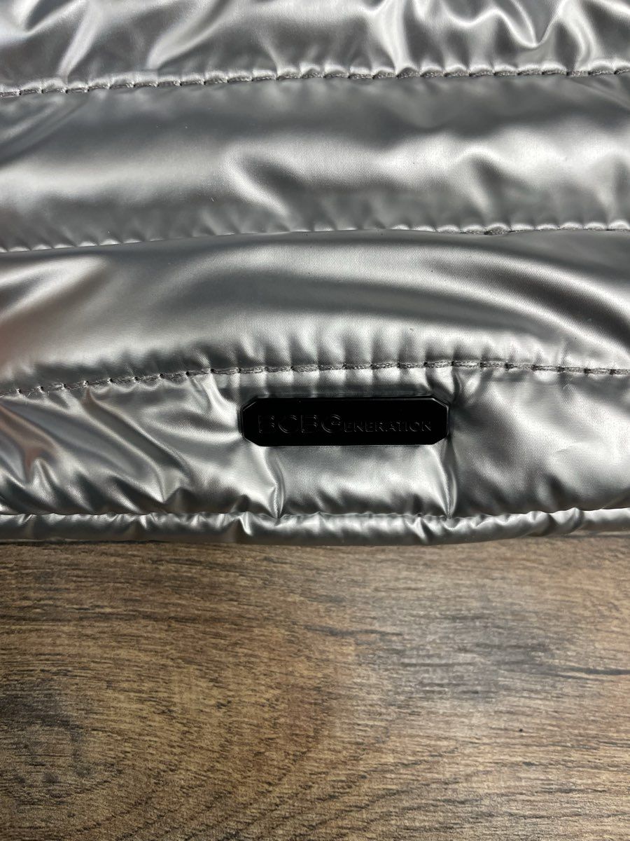 BCBGeneration Silver Metallic Quilted Puffer Crossbody Belt Bag Fanny Pack