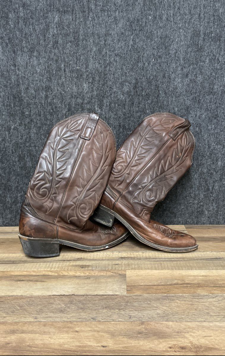 Vintage Brown Leather Western Cowboy Boots Men's Size 8.5 D
