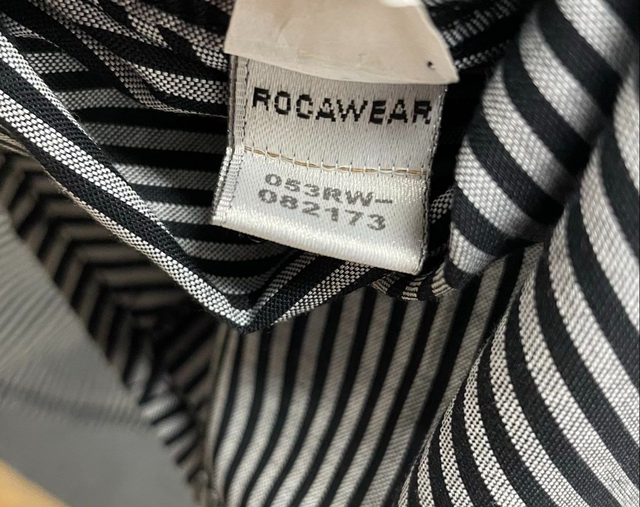 Rocawear Men's Vintage Y2K Black White Striped RCWR Big Logo Button Up Shirt XL