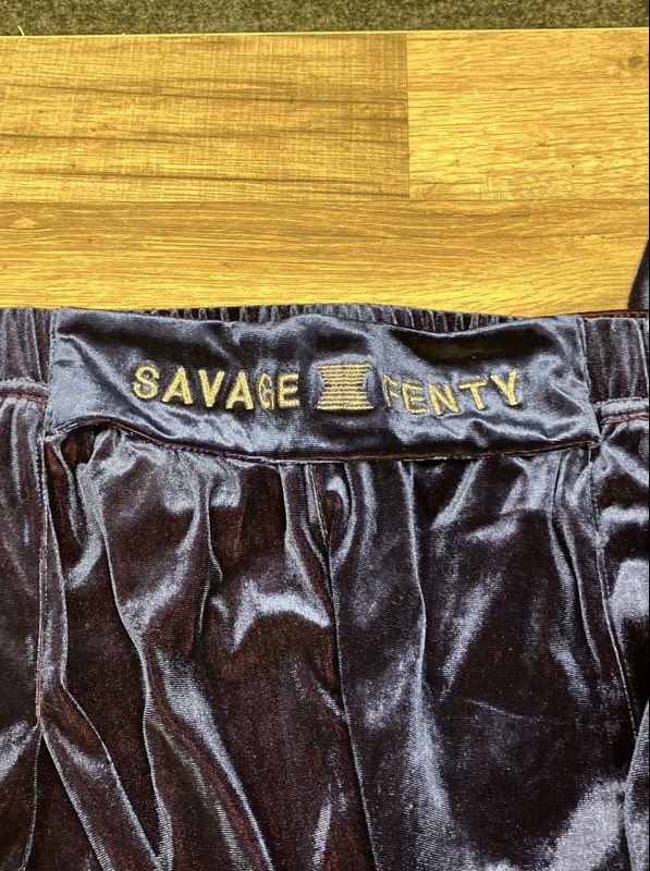 Savage X Fenty Women's Navy Crushed Velvet Wide Leg Lounge Pants Sz S NWT