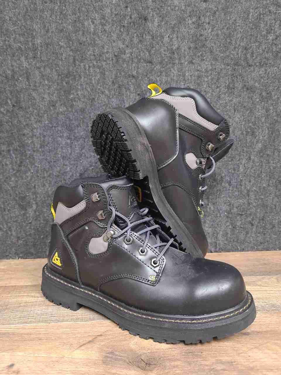 Ace Work Boots 76745 Black Leather Safety Toe EH SR Men's Work Boots Size 8.5