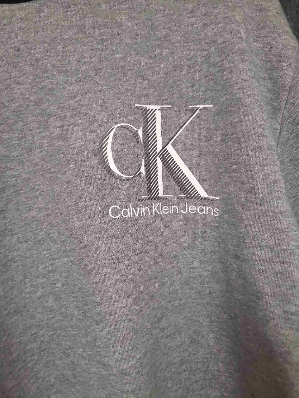 Calvin Klein Jeans Men's Gray Logo Fleece Pullover Hoodie Sweatshirt Sz L