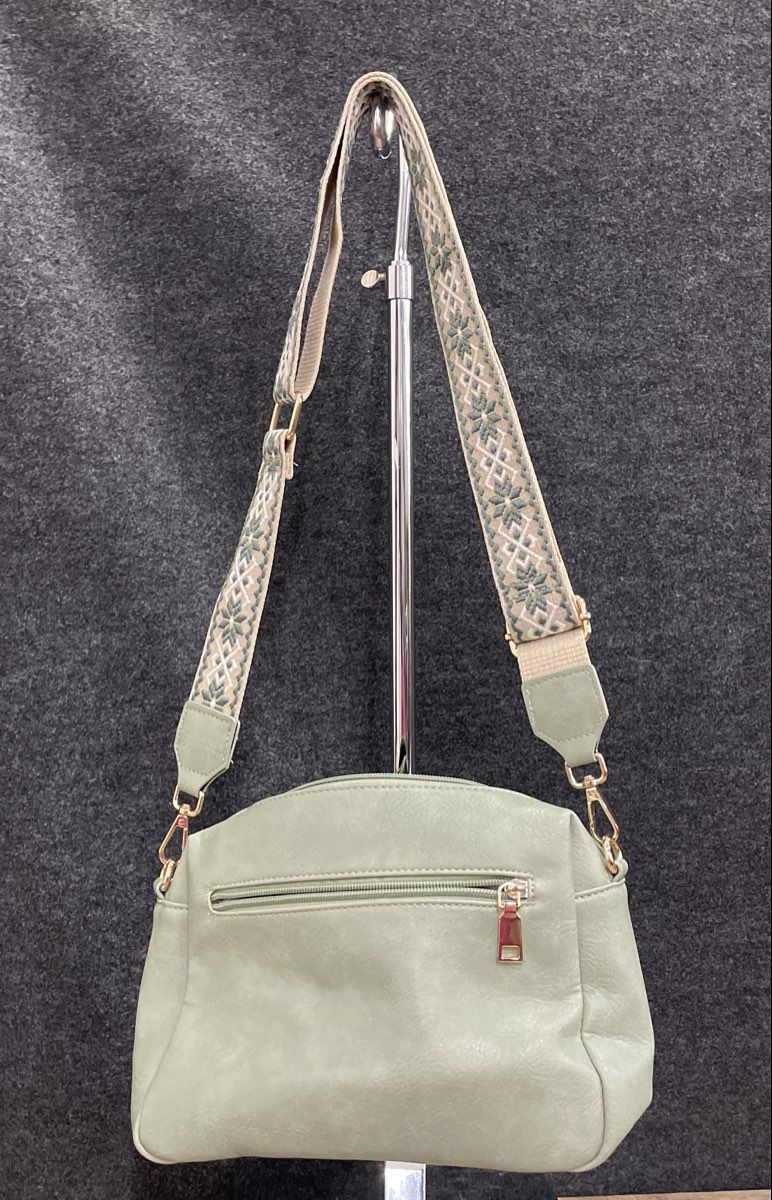 Kiteviun Sage Green Leather Butterfly Perforated Crossbody Bag Gold Hardware