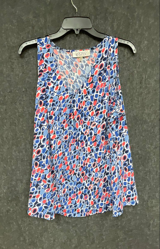 Kasper Women's Sleeveless V-Neck Top Blue Red Abstract Circle Print Blouse XL