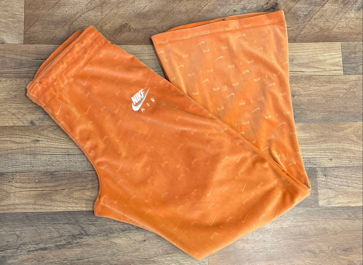 Nike Air Women's Orange Velour Monogram Logo Flared Sweatpants Size XL