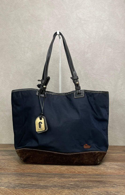 Dooney & Bourke Blue Nylon Brown Suede Tote Bag Gold Hardware