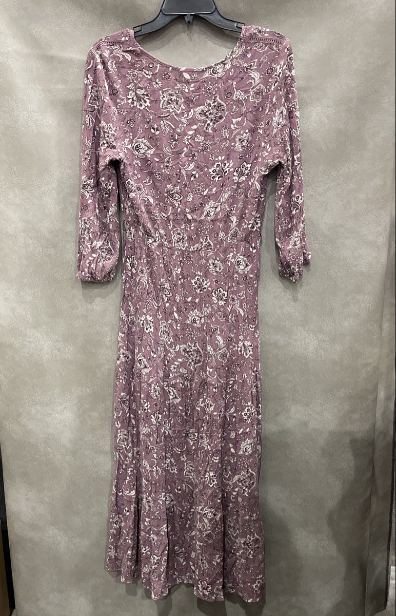 Knox Rose Women's Mauve Floral Paisley Wrap Bodice Long Sleeve Midi Dress Sz M