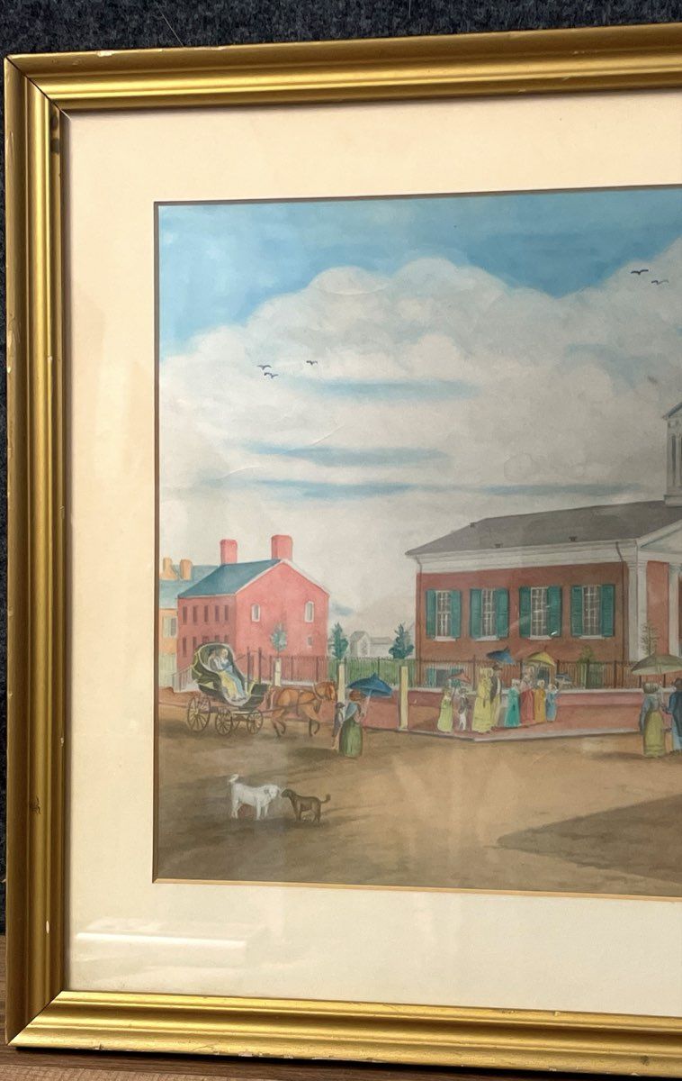 Paul Victorius for Miller & Rhoads Print Colonial Town Scene Framed Art 14x18