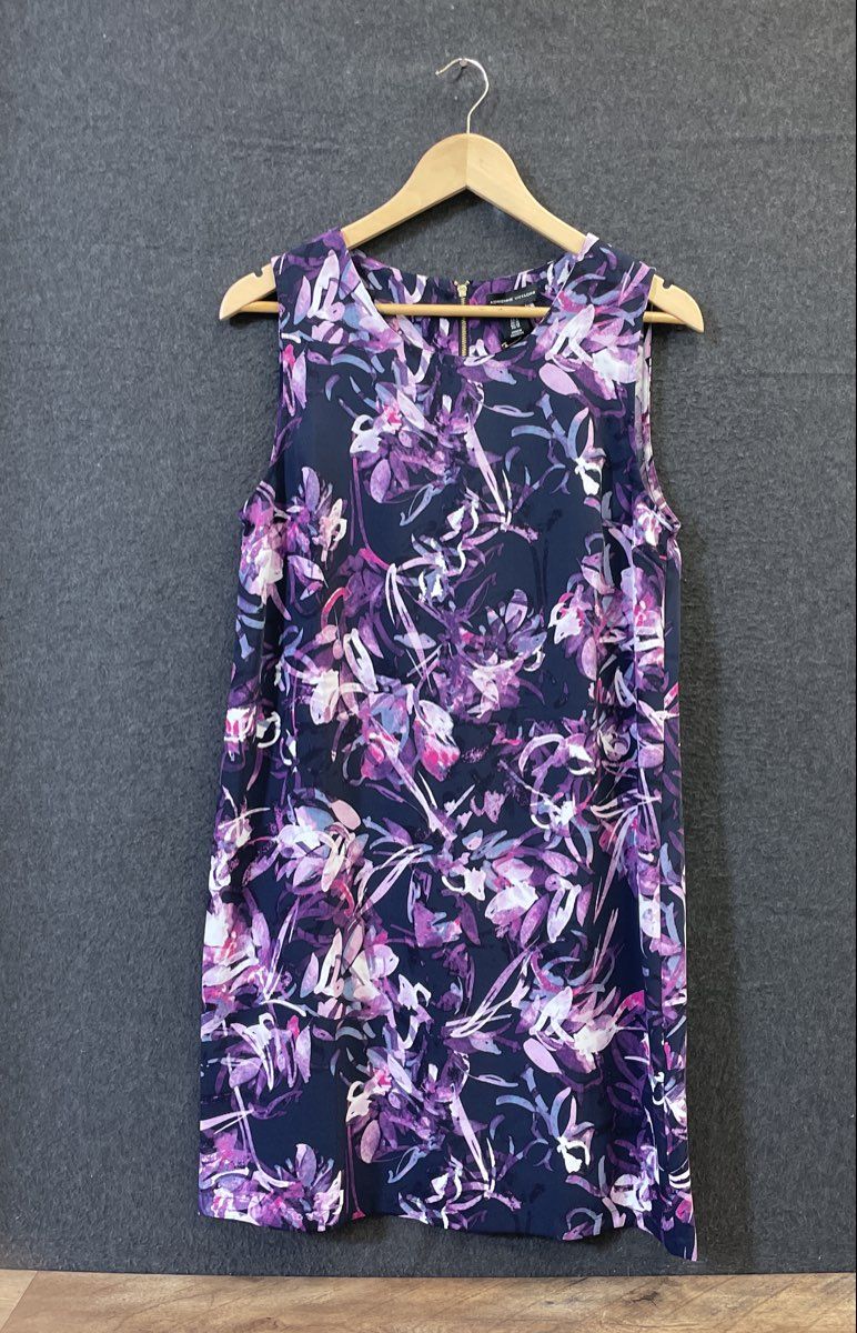 Adrienne Vittadini Women's Sleeveless Floral Shift Dress Navy Purple NWT Sz 8