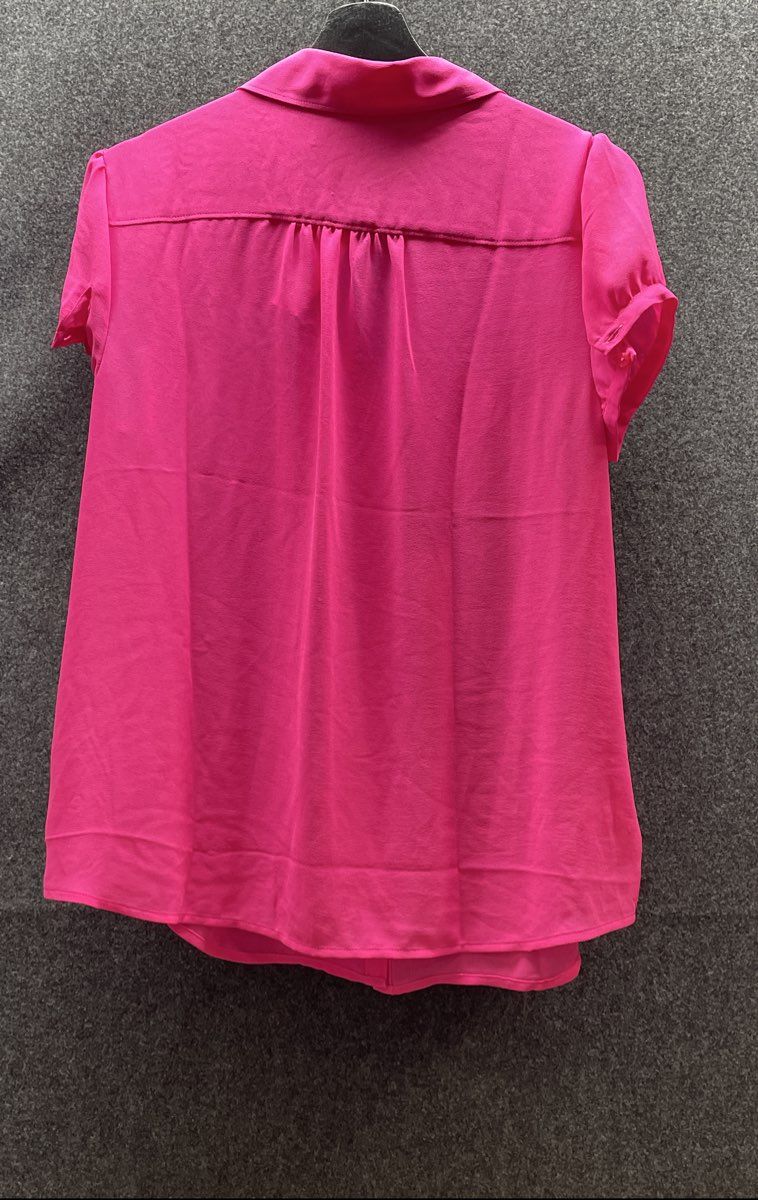 Loft Women's Pink Short Sleeve Button Down Blouse Chest Pockets Sz M NWT