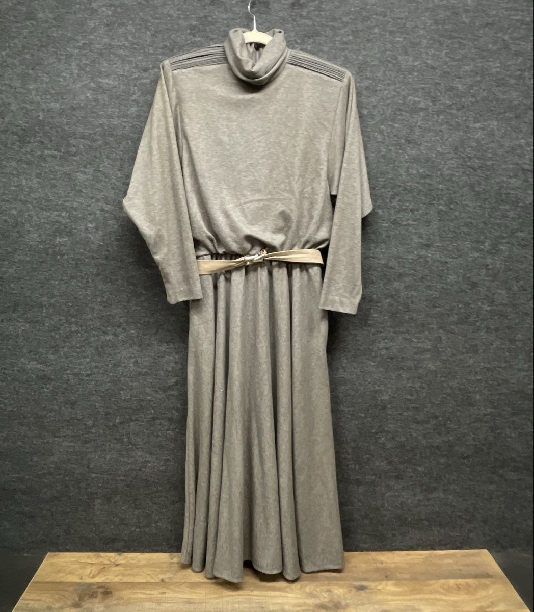 Vintage 80s Positive Attitude Roll Neck Pleated Shoulder Maxi Dress Sz 9/10