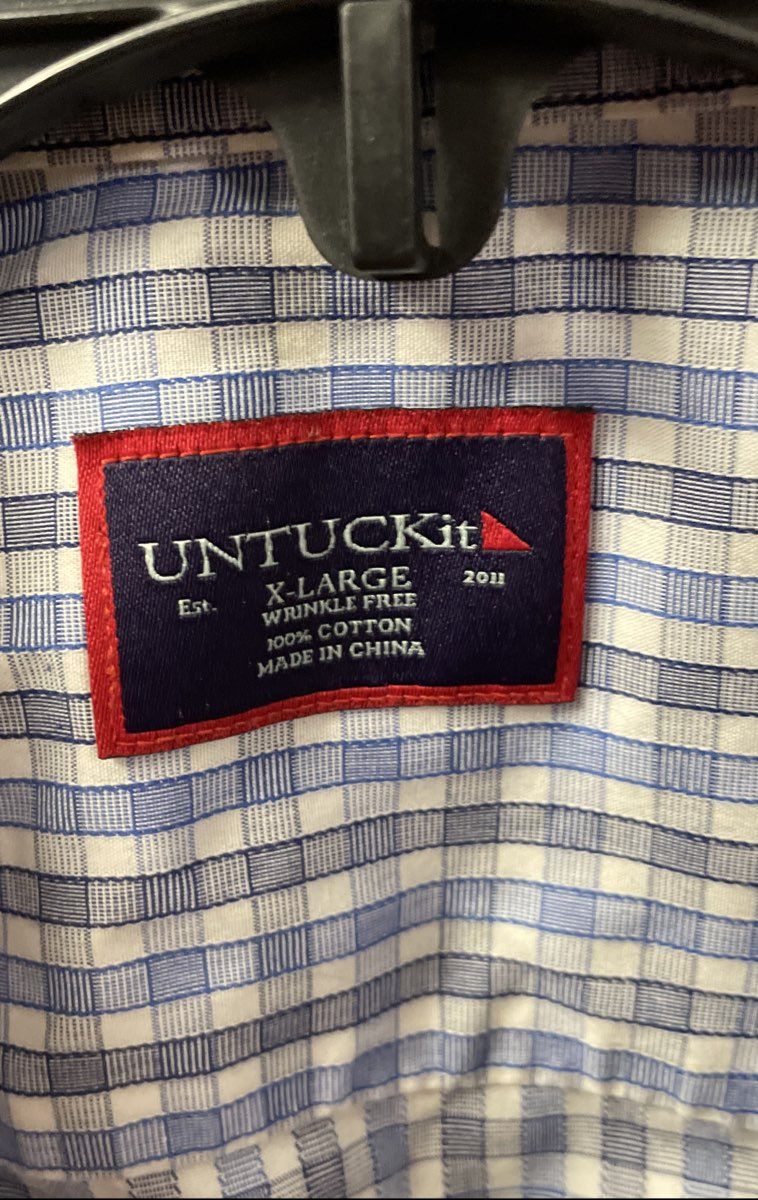 UNTUCKit Men's Durif WF Plaid Button Down Shirt Blue White Wrinkle Free Size XL