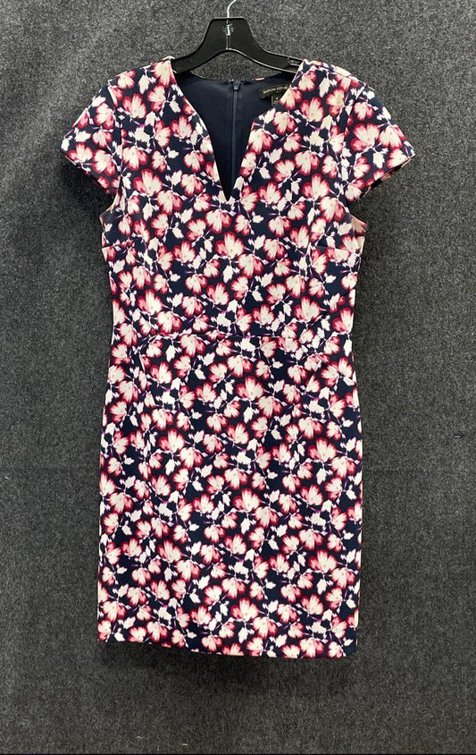 Banana Republic Women's Navy Pink Floral Cap Sleeve V-Neck Fitted Dress Sz 4
