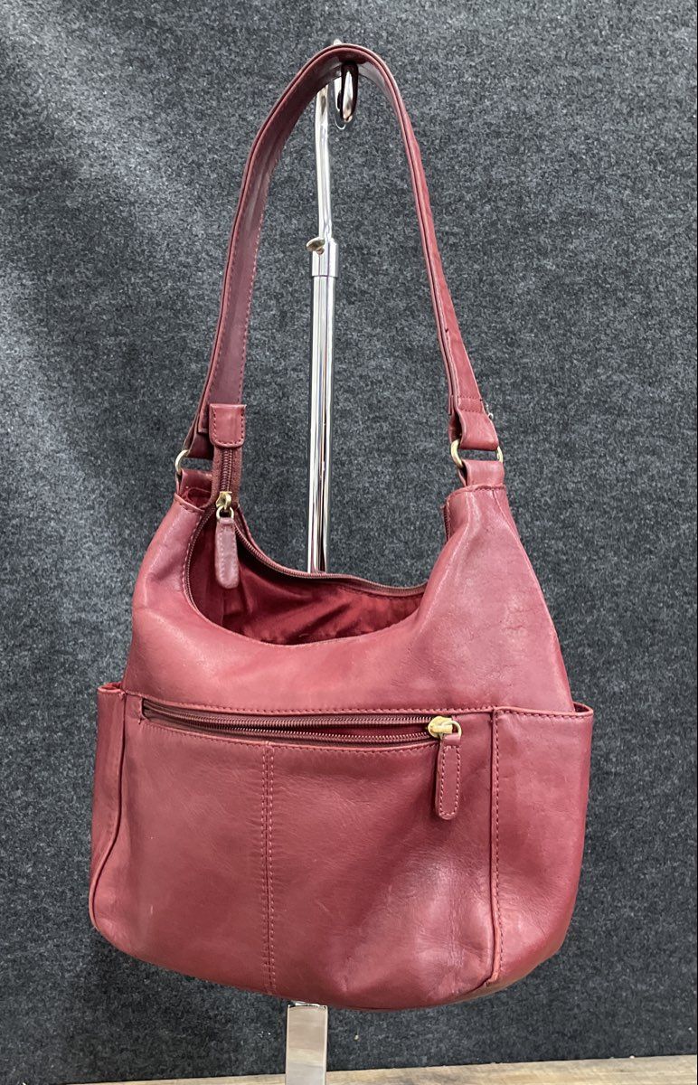 St. Johns Bay Red Leather Shoulder Bag Hobo Purse Gold Hardware