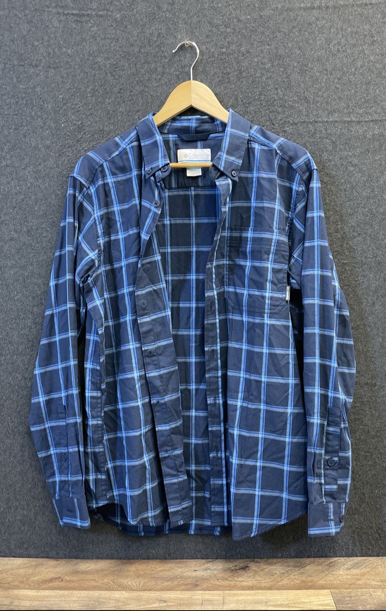 Columbia Men's Blue Plaid Long Sleeve Button Down Cotton Stretch Shirt Sz M NWT