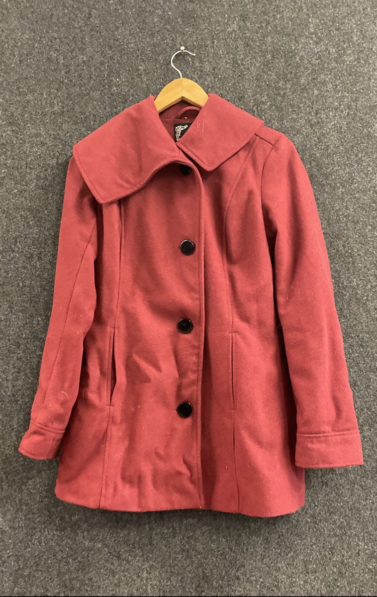 York Collection Women's Red Wool Blend Wide Collar Button Front Jacket Sz S
