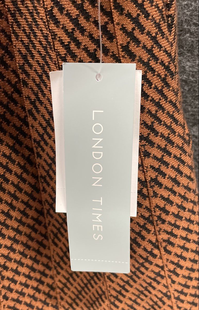 London Times Women's Brown Long Sleeve Houndstooth Fit & Flare Dress XL NWT