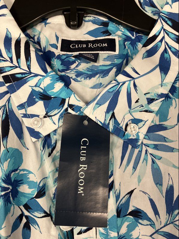 Club Room Men's Blue Floral Tropical Short Sleeve Button Down Shirt XXL NWT