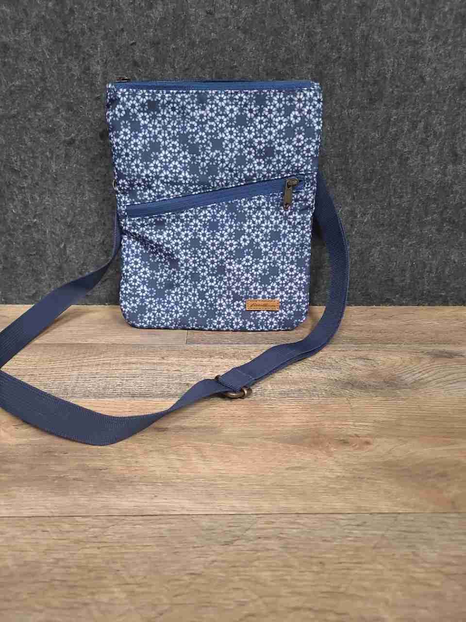 Eddie Bauer Blue White Geometric Print Slim Crossbody Travel Bag Small