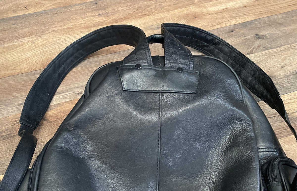 SOL Black Leather Multi-Pocket Travel Campus Backpack Bag