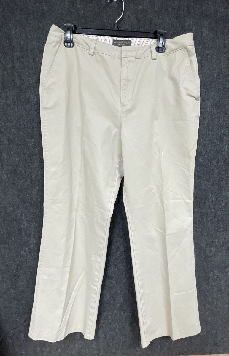 Banana Republic Women's Harrison Chino Pants Khaki 100% Cotton Trousers Sz 14